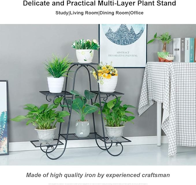 CarolynDesign 6 Tier Plant Stands for Indoors and Outdoors, Flower Pot Holder Shelf for Multi Plants, Black Metal Plant Stand for Patio