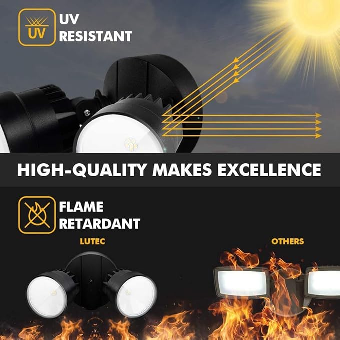 LUTEC 2 Packs P6221B 2000 Lumen 18 Watt 28 LED Dual-Head Flood Light Outdoor, Waterproof Exterior Security Wall Light for Patio, Garden,Yard-Black