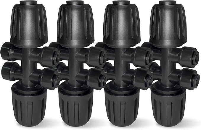 Spalolen 4 Pack 1/2'' to 1/4'' Drip Irrigation Fittings, Push-to-Fit 6 Way Drip Irrigation Part Barbed Tee Connectors, Anti-leak Locked Splitter Fitting for 1/2" Irrigation Tubing (0.6''-0.67''OD)