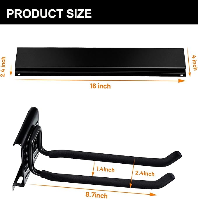 Wallmaster Garage Storage Organization Wall Mount, Garden Tool Rack Organizer Heavy Duty Folding Chair Hangers with 12 Adjustable Hooks 96inch Tracks Max Load 900lb