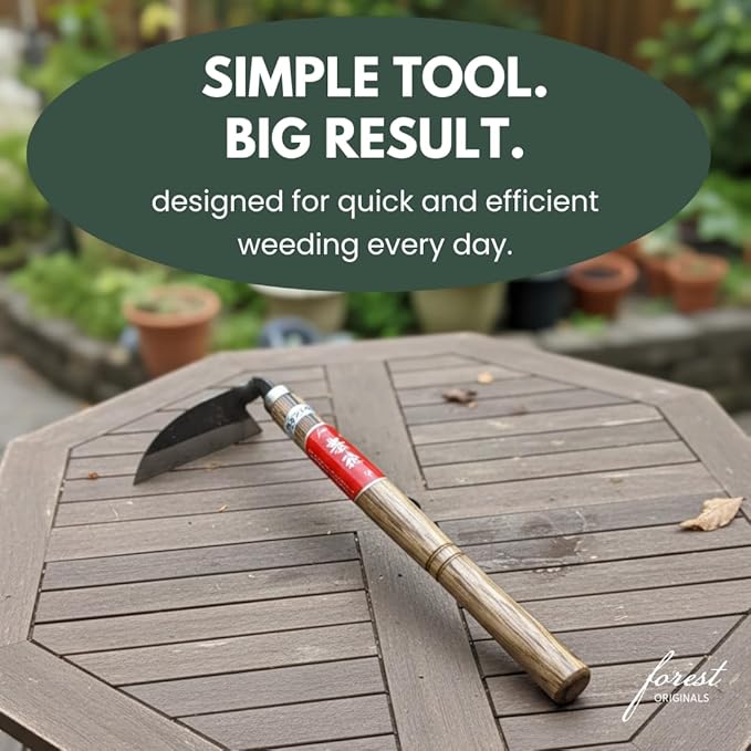Hounen Miyawaki Japanese Weeding Sickle, Twisted Stainless Steel Kama Weeder (4.7 in (12 cm) Blade), 13 in (33 cm) Wood Handle, Root Slicer for Garden Beds & Crabgrass, Made in Japan