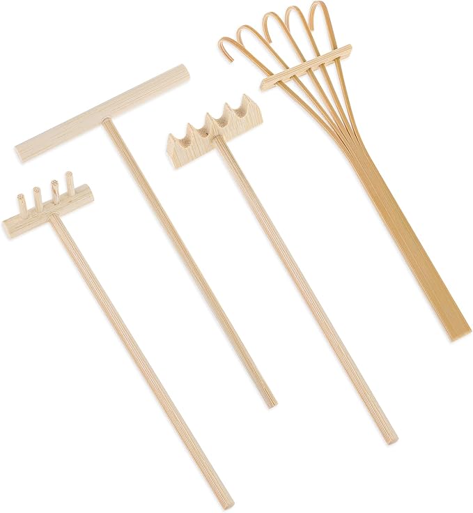4 Pack Miniature Tabletop Rock Sand Zen Garden Accessories, Mini Zen Garden Rake Tools, Zen Sand Garden Rake Set, Small Rakes for Garden Beds, Mini Sand Stamp Rakes for Home Gift Garden Decor