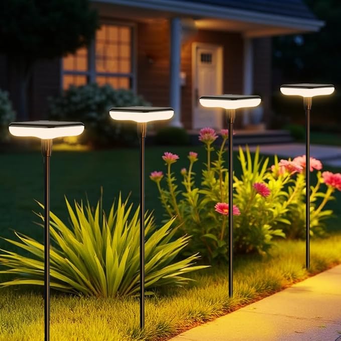 Solar Garden Lights Outdoor 4 Pack 30" Tall Solar Pathway Lights Ip65 Waterproof for Outside Up to 12H Bright Swaying Light for Plant Flower Bed Walkway Decor Landscape Lawn Patio Path Yard