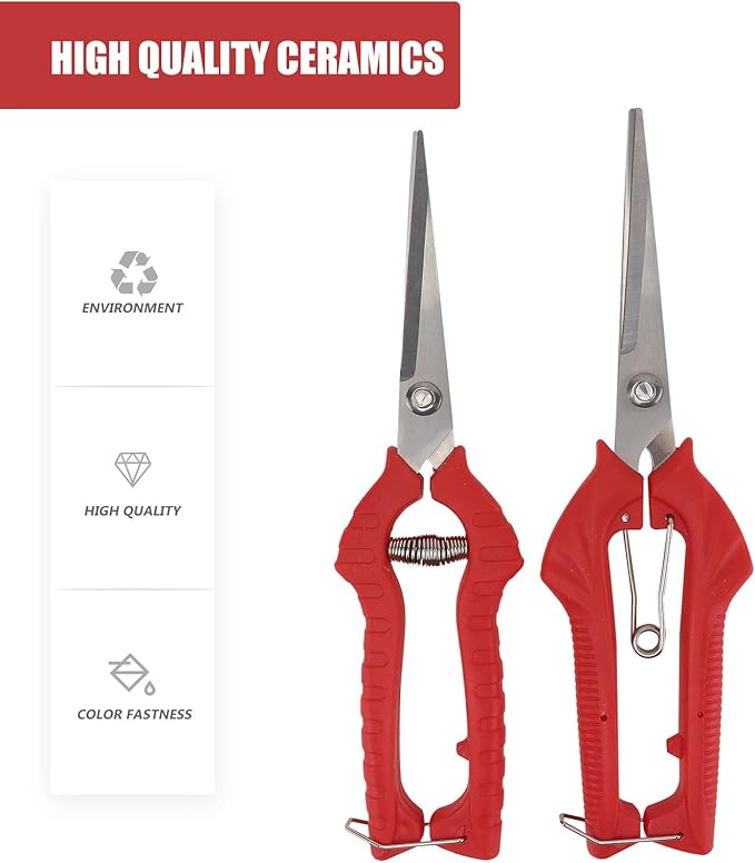 2-pcs Garden Pruning Shears and Trimming Scissors Set, Large and Medium Bypass Pruners for Fruit Trees and Bonsai, Red Gardening Hand Tools for Branch Cutting and Plant Maintenance