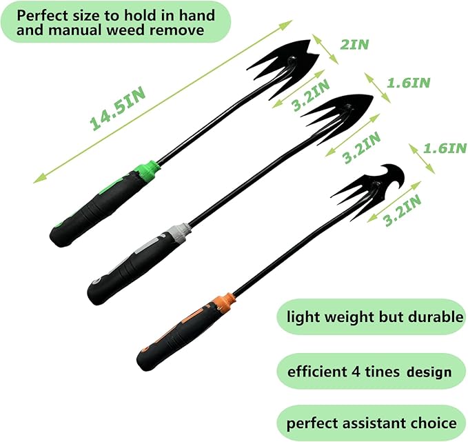 YDKOJGW 3 pcs Weed Puller Tool Garden Weed Pulling Tool, 2025 New Garden Weed Puller Tools Hand Weeder Tool with Rubber Handle, 4 Teethes Dual Purpose Manual Weeders Tool Weed Pulling Tool for Garden