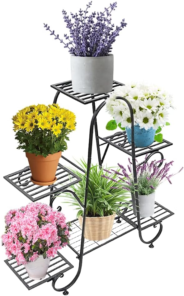 CarolynDesign 6 Tier Plant Stands for Indoors and Outdoors, Flower Pot Holder Shelf for Multi Plants, Black Metal Plant Stand for Patio