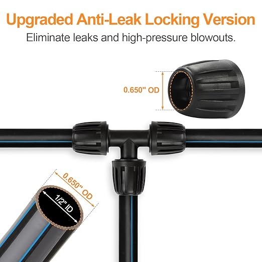 Copadri 12 Pieces 1/2 Inch Drip Irrigation Tee Fittings, 1/2'' Drip Line Barbed Locked Tee Connectors for 1/2 Inch Irrigation Tubing (1/2" ID x 0.640" OD) Anti-leak 3-Way Irrigation System Parts