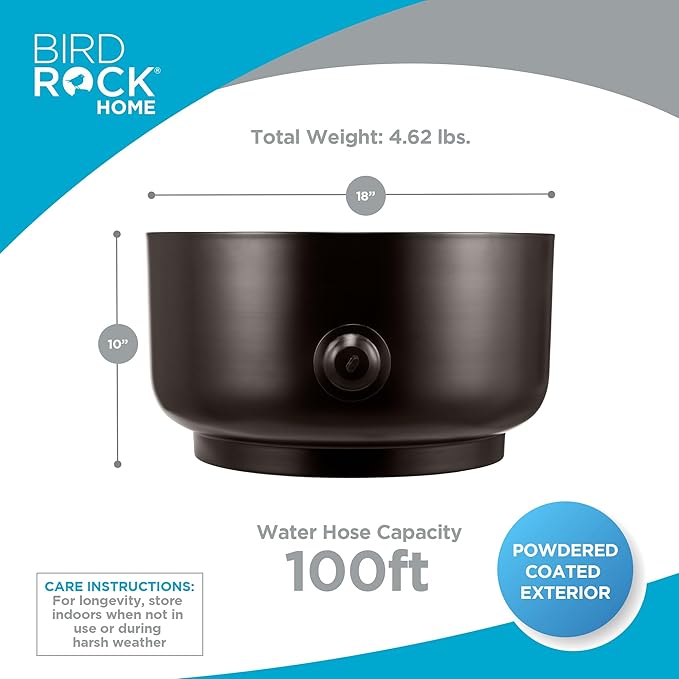 BIRDROCK HOME Decorative Footed Water Hose Holder Pot - Ground Garden Hose Box - Steel - Powdered Coated - Embossed - Steel Metal Hider - Outdoor or Indoor Use (Oil Rubbed Bronze)