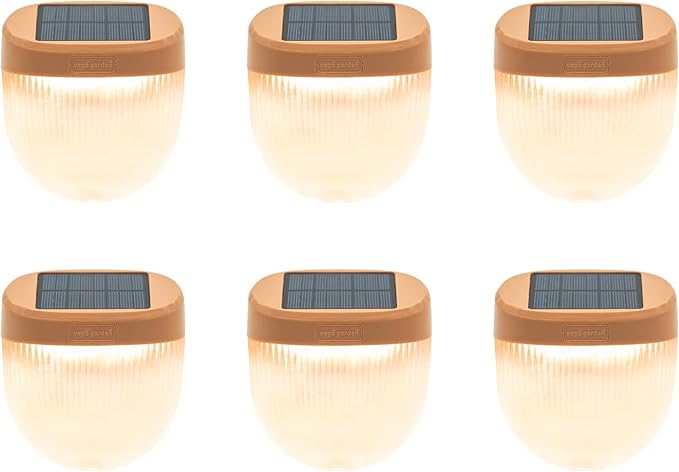 Vego garden Rippled Solar Garden Lights with Auto Sensors Magnetize Securely to Raised Beds, IPX4 Waterproof Outdoor LED Light for Patio & Yard Terra Cotta, 6 Pack
