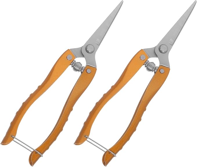 VANZACK 2pcs Stainless Steel Garden Pruning Shears Heavy Duty Plant Clippers for Fruit Tree and Vegetable Trimming, Large Gold Gardening Hand Tools for Orchard and Vineyard Use