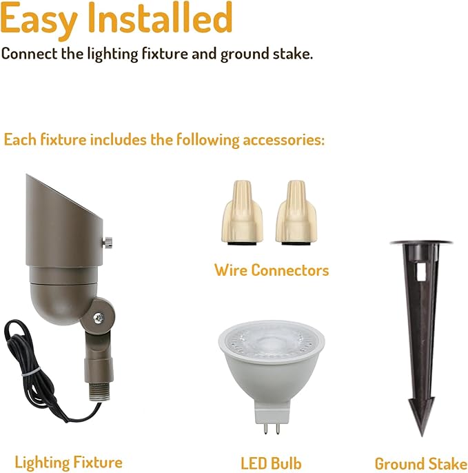 Lumina Lighting® 5W Landscape Lighting 12V Landscape Lights Low Voltage Landscape Spotlights Warm White Waterproof Outdoor Replaceable LED Bulb for Garden,Lawn,Porch,Patio and Yard (Bronze) (6-Pack)