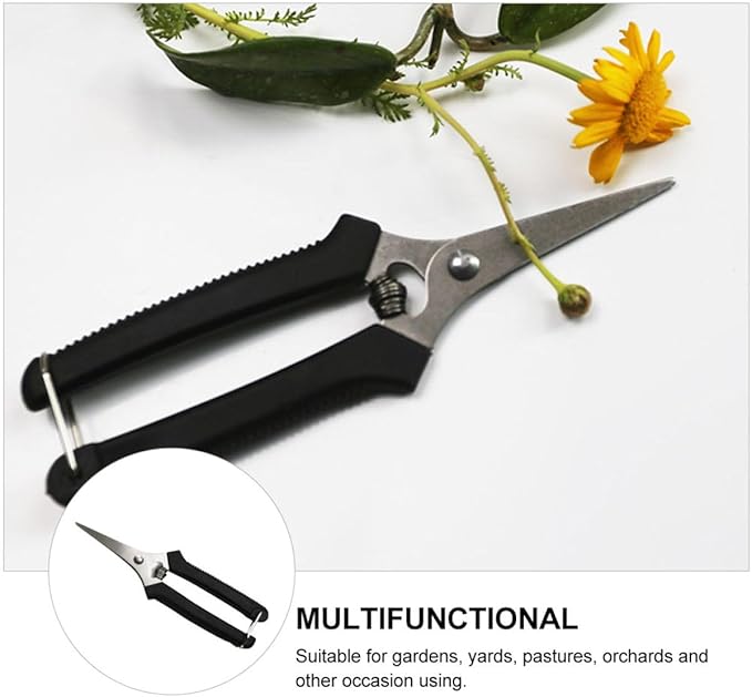 GALPADA 5pcs Black Handle Pruning Shears and Trimming Scissors Garden Pruning Cutter Set for Fruit Trees and Vegetable Plants with Straight Blades, Multipurpose Gardening Hand Tools