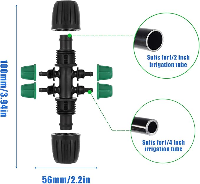 US Standard Faucet Adapter 2pc, 3/4 "Faucet to 1/2" Drip Irrigation Fitting,2pc 6-way Connector 4pc 4-way Connector 4pc 3-way Connector 4pc 1/2 End Plug 5pc 1/4 End Plug