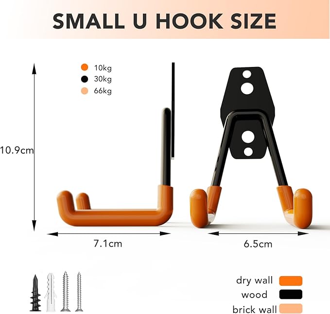 Wallavant Skateboard Hooks 4-Pack Utility Small Heavy Duty Holder Garage Storage Wall Mount for Stroller Tennis Garden Tool Household Warehouse Shed