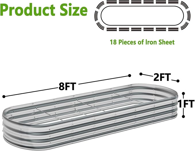 zizin 2 Pack Oval Galvanized Raised Garden Bed Kit 8x2x1ft Large Metal Planter Box for Outdoor Vegetables, Silver