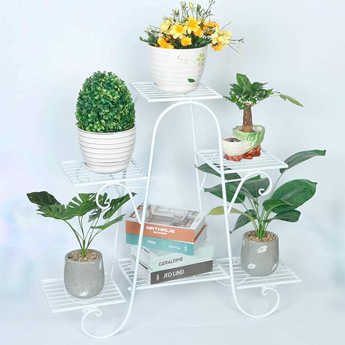 CarolynDesign 6 Tier Plant Stands for Indoors and Outdoors,Flower Pot Holder Shelf for Multi Plants,White Metal Plant Stand for Patio