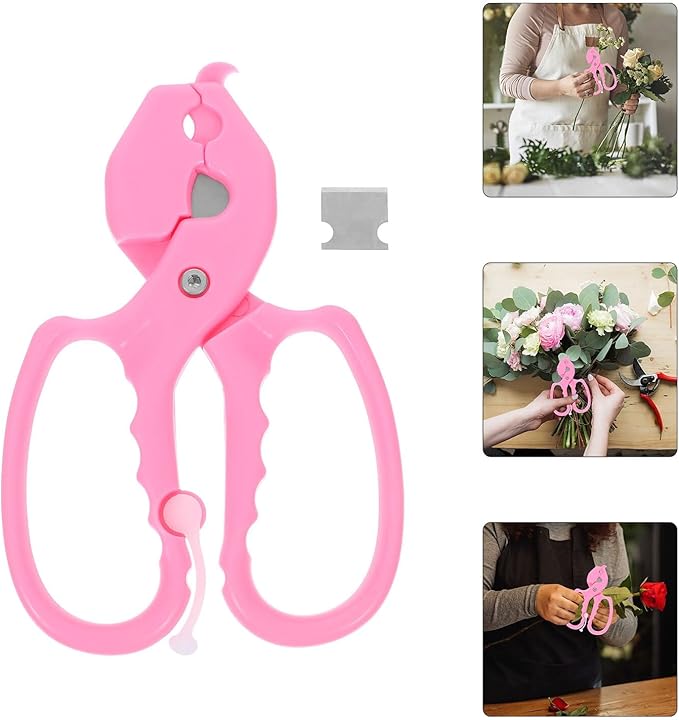 Ergonomic Gardening Scissors for Flower Cutting and Rose Thorn Stripping, Floral Pruning Shears Spring Return, Pink Hand Tool for Floral Arrangements and Garden Plant Trimming