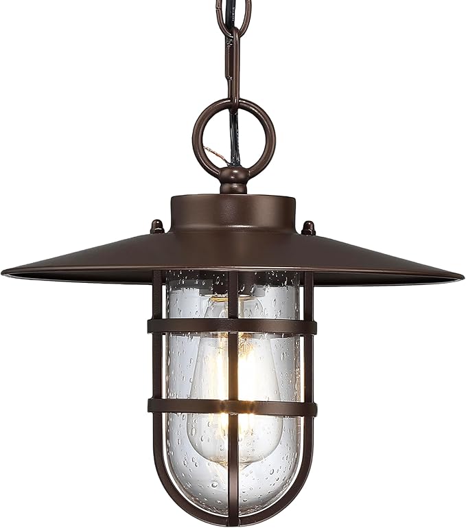 Oil Rubbed Bronze Outdoor Pendant Light,Weatherproof Anti-Rust 12''H Hanging Porch Light with Seeded Glass Shade Bulb Included,Outside Lantern Chandelier 70'' Adjustable Chain for Patio Garden