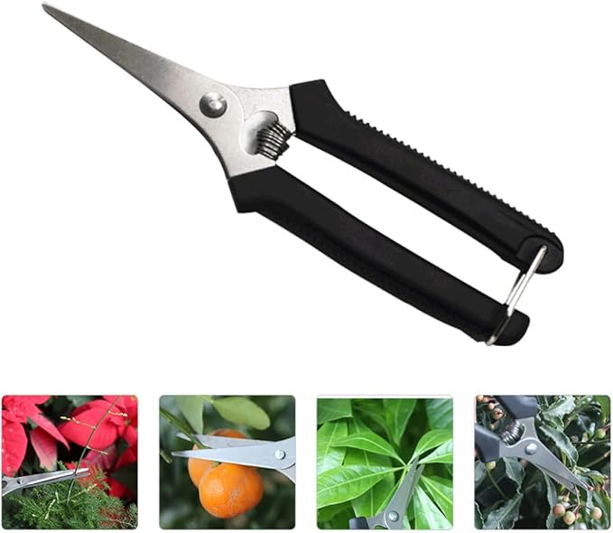 GALPADA 5pcs Black Handle Pruning Shears and Trimming Scissors Garden Pruning Cutter Set for Fruit Trees and Vegetable Plants with Straight Blades, Multipurpose Gardening Hand Tools