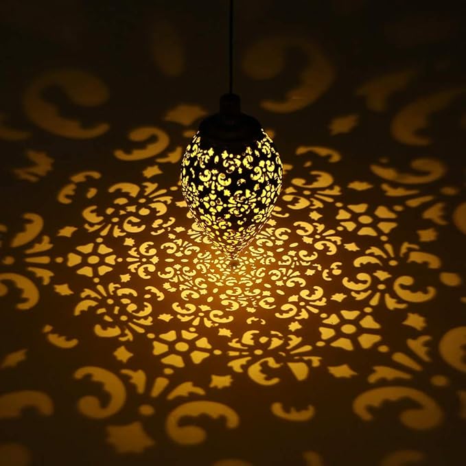 (2 Pack) Hanging Solar Lights, Tomshine Solar Lantern LED Moroccan Garden Decor, Metal Solar Lanterns Outdoor Waterproof for Outside, Patio, Porch, Pathway Hanging Decor