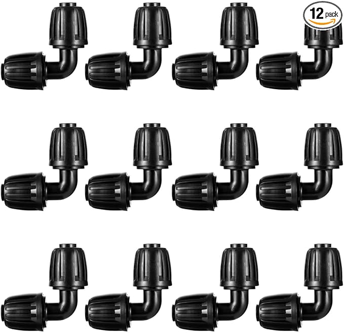 12pc 1/2 inch Drip Irrigation Elbow Fittings,ANTI DROP Lock Barbed Elbow For (1/2" ID x0.6-0.63" OD) Drip Tubing Irrigation Fittings (12pc 1/2 inch Irrigation Elbow Fittings)