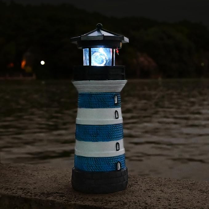 Solar Lighthouse Rotating Beacon – Led Light House for Yard Garden Nautical Decor Porch Deck Outdoor Decoration Lawn Ornaments Outside Statue Gifts for Mom Mother