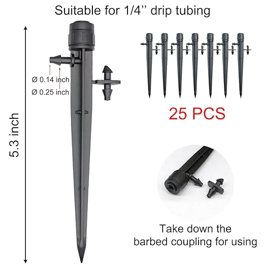 Topiverse 25 Pcs Drip Irrigation Emitters, Adjustable Flow 0-20 GPH Irrigation Drippers with Stake, Full Circle Flow Sprinkler Head, Micro Sprinkler for Garden Patio Lawn Flower Bed