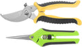 Uonlytech 2pcs Sk5 Steel Garden Pruning Shears and Straight Nose Trimming Scissors Set for Fruit Trees and Plants, Yellow and Green Multi-function Gardening Tool Kit for Home and Outdoor Use