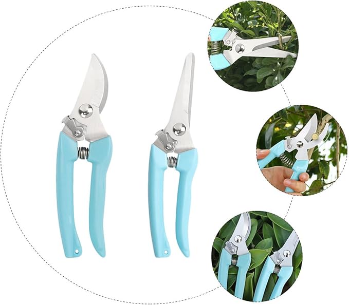 CHILDWEET 2pcs Garden Pruning Shears for Fruit Tree Branches and Twigs, Portable Gardening Trimming Tools with Curved and Straight Blades for Home Yard Maintenance