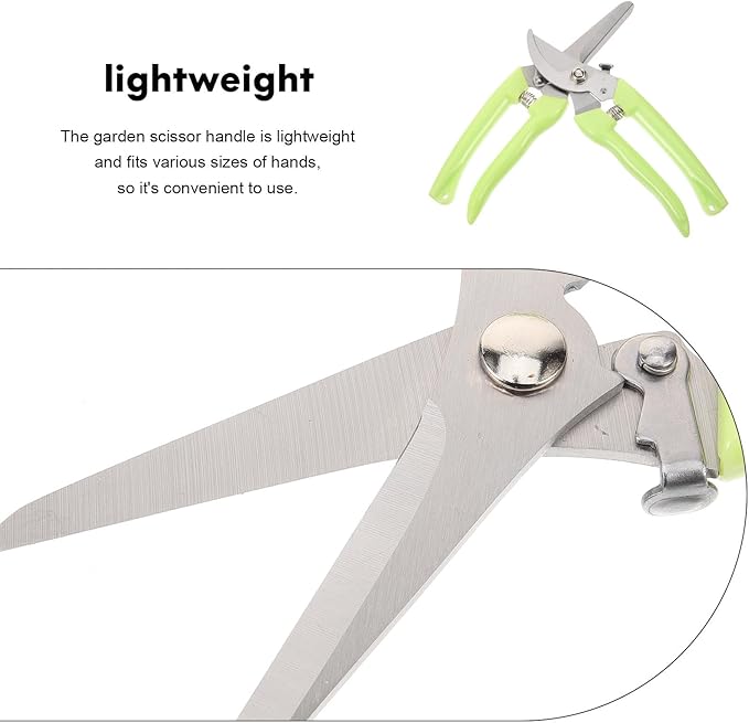 2pcs Stainless Steel Pruning Scissors Gardening Hand Tools Green Curved and Straight Blades Garden Shears for Branch and Flower Trimming