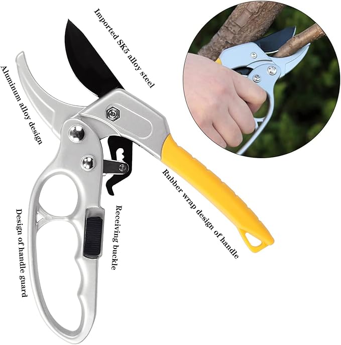 Pruning Scissors Garden Plant Clippers,Bonsai Trimming Rose Pruners Hand Tool Work 3 Times Easier,for Weak Hands, Gardening Gift for Any Occasion,Reinforced Design Handle Garden Shears
