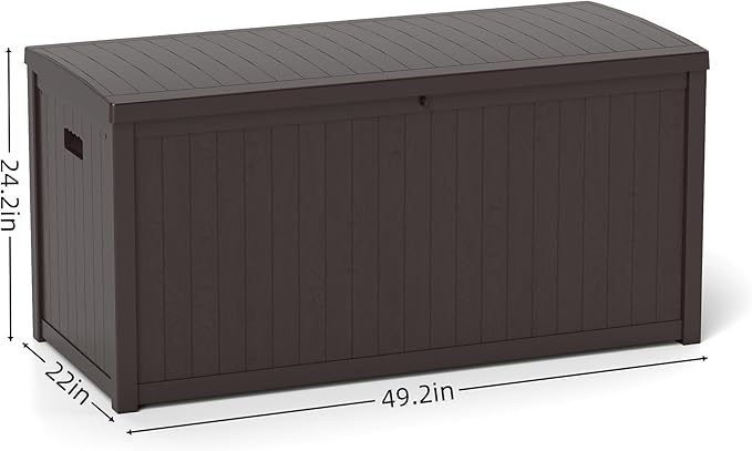 ZYJOYY Outdoor Storage Box, 120 Gallon Deck Box Indoor and Outdoor Use, Waterproof Resin Storage Bin for Patio Cushions, Gardening Tools, Lockable, UV Resistant, Brown