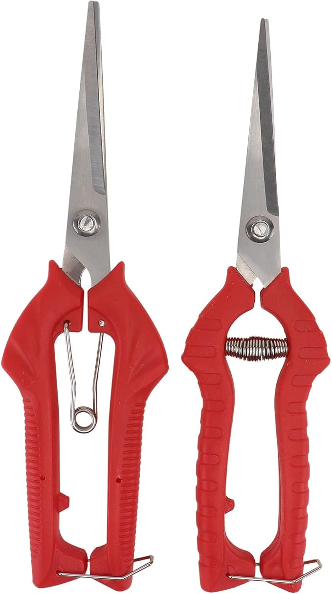 2-pcs Garden Pruning Shears and Trimming Scissors Set, Large and Medium Bypass Pruners for Fruit Trees and Bonsai, Red Gardening Hand Tools for Branch Cutting and Plant Maintenance