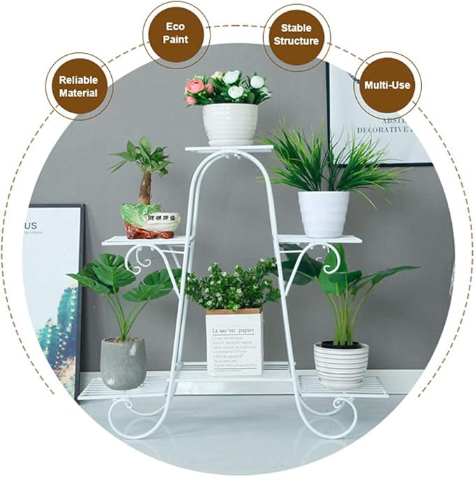CarolynDesign 6 Tier Plant Stands for Indoors and Outdoors,Flower Pot Holder Shelf for Multi Plants,White Metal Plant Stand for Patio
