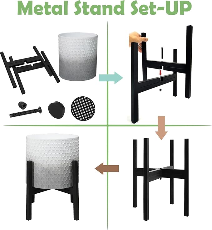 10 & 12 Inches Planters with Metal Sand for Indoor Plants Set of 2,Decorative Plant Pots with Holder, Outdoor Flower Pots with Legs, Modern Garden Pot with Drainage Holes for Snake Plant, House plants