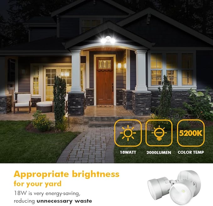 LUTEC 2 Packs P6221B 2000 Lumen 18 Watt 28 LED Dual-Head Flood Light Outdoor, Waterproof Exterior Security Wall Light for Patio, Garden,Yard-White