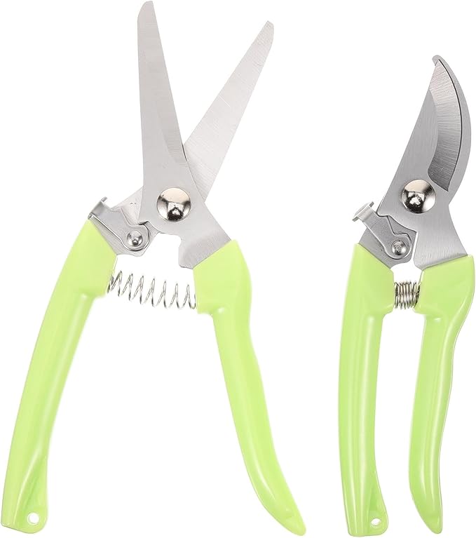 2pcs Stainless Steel Pruning Shears Gardening Cutting Tool Curved and Straight Blades Plant Scissors for Garden Flower Trimming and Fruit Picking