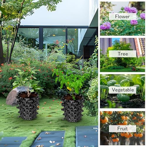1 Gallon Air Pruning Containers, New Plastic Nursery Pots, Fruit Vegetable Garden Self-Planting Pots, Black (1G-10P)