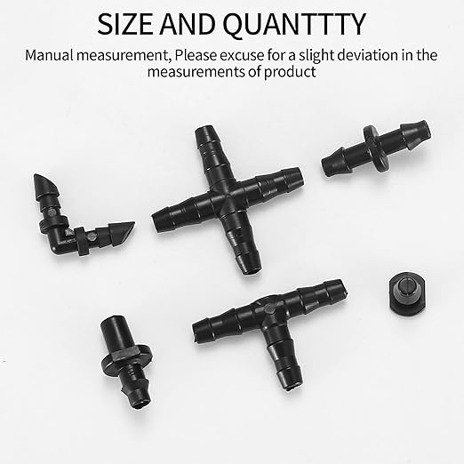 300 Pcs Irrigation Fittings Kit, Irrigation Barbed Connectors Parts, Drip Irrigation Barbed Connectors 1/4'' Tubing Fittings Kit (Single Barbs/Tees/End Plug/4-Way Coupling/Elbows/Straight Barbs)