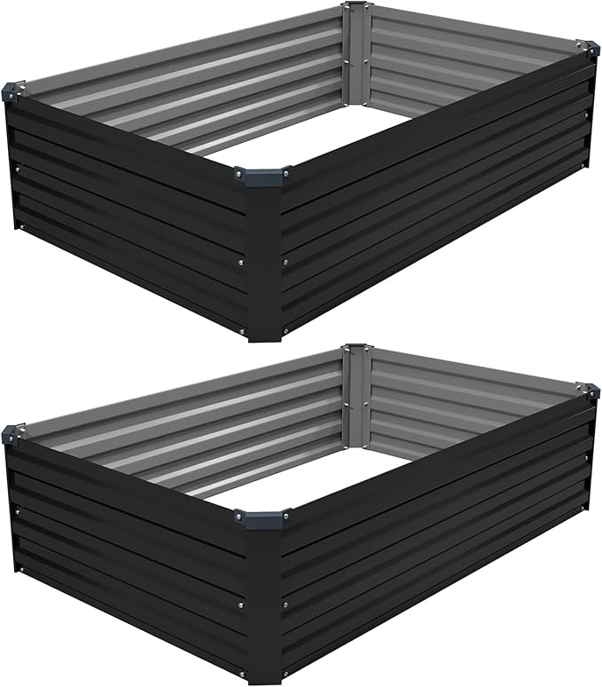 ZUNUDA 4×3×1FT(2PCS) Galvanized Raised Garden Bed Kit, Metal Planter Boxes,Large Raised Garden Bed for Planting Vegetables,Flowers,Herbs -Black