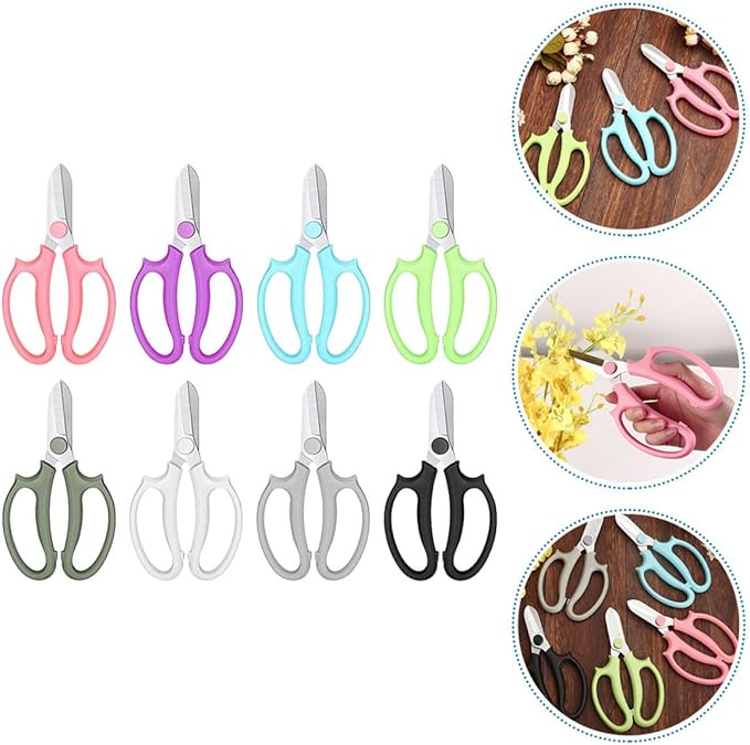 Luxshiny 8pcs Garden Pruning Scissors Set with Handles, Flower Arranging and Fruit Harvesting Shears, Lightweight Trimming Hand Tools for Gardening and Orchard Use