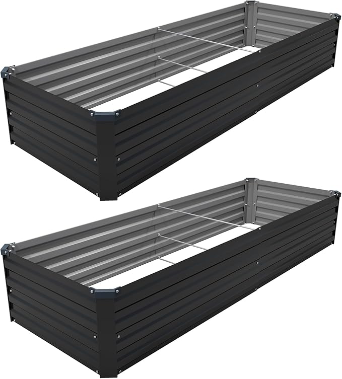 ZUNUDA 8×2×1FT(2PCS) Galvanized Raised Garden Bed Kit, Metal Planter Boxes,Large Outdoor Planters Garden for Planting Vegetables,Flowers,Herbs -Black