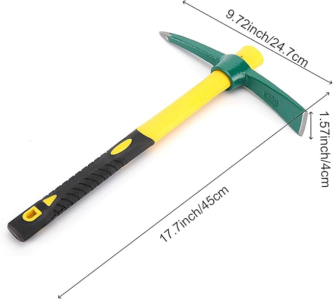 ZOENHOU 17.7 Inch Pick Mattock Hoe, Forged Garden Pick, Weeding Mattock Hoe Agriculture Hand Tools with Heavy-Duty Fiberglass Handle for Weeding Cultivating Camping or Prospecting