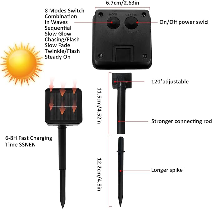 VOOKRY 2 Pack 10 Strands 200 LEDs Solar Fairy Lights Outdoor, Waterproof Solar Powered String Lights 8 Modes DIY Watering Can Lights for Party Wedding Plants Tree Vines Christmas Garden Decorations