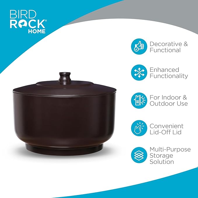 BIRDROCK HOME Decorative Footed Water Hose Holder Pot with Lid | Holds 100ft Hose | Ground Garden Box | Powdered Coated Steel | Metal Hider | Outdoor or Indoor (Oil Rubbed Bronze)