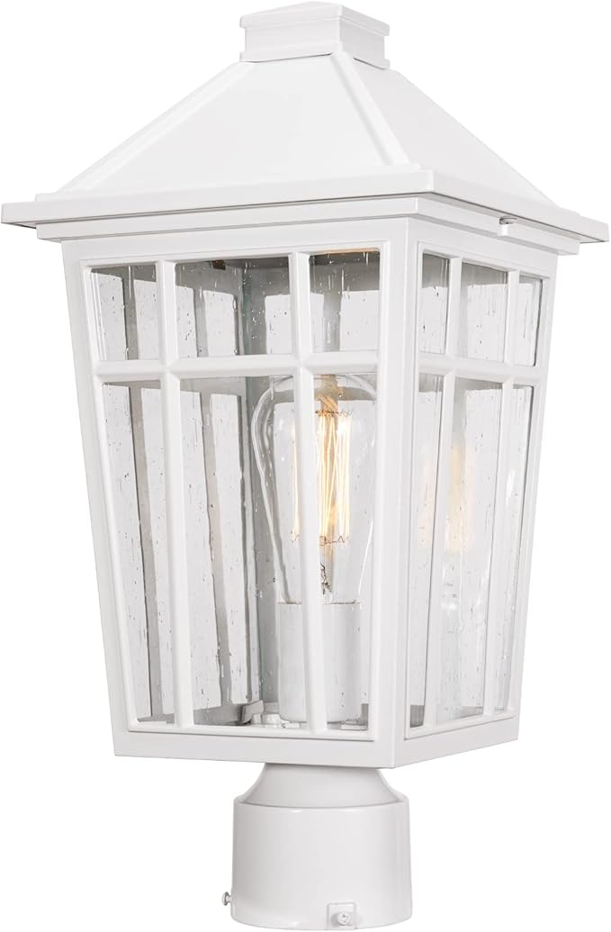 Darkaway Large Outdoor Post Lights Lamp Post Light Fixture, 17inch Waterproof Aluminum Post Lamp with Glass, Fence Deck Lighting for Garden, Patio, Pathway (Large，White)