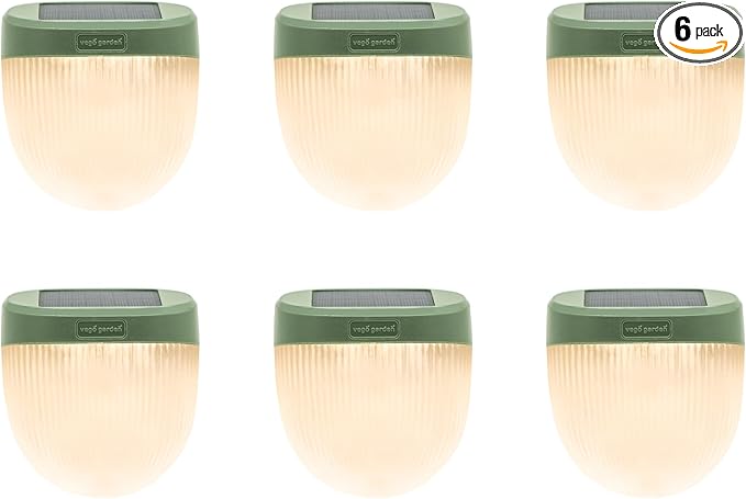 Vego garden Rippled Solar Garden Lights with Auto Sensors Magnetize Securely to Raised Beds, IPX4 Waterproof Outdoor LED Light for Patio & Yard Olive Green, 6 Pack