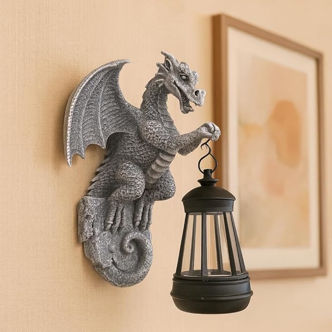 Large Solar-Powered Dragon Statue, Outdoor Decoration - 9-inch Garden Decor with Solar Light, Waterproof Wall Hanging, Resin Sculpture, Patio/Garden Decoration Gift
