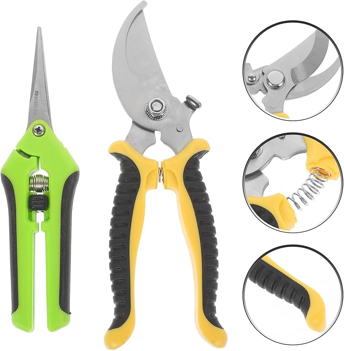 Gadpiparty 2pcs Sk5 Steel Pruning Shears Gardening Tools Set with Straight and Curved Blades for Outdoor Plant Trimming and Fruit Tree Branch Cutting in Garden
