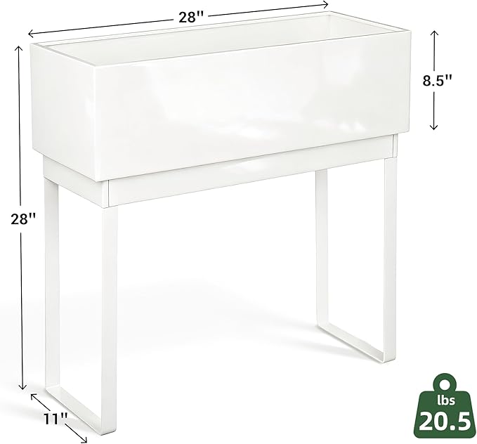 WORTH Raised Metal Planter Box with Legs, 28" Elevated Garden Bed for Indoor & Outdoor Use – Glossy White Galvanized Steel Planter with Inner Shelf, Drainage Holes, Plug for Vegetables, Flowers, Herbs